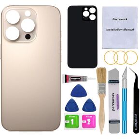 OEM Rear Back Glass Replacement for iPhone 16 Pro 6.3-inches with Reparing Tool Kit and Pre-Installed Adhesive (White Titanium)
