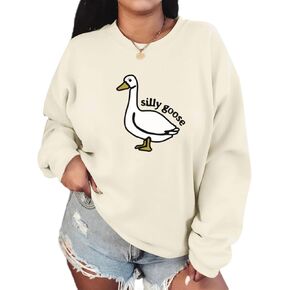 Cute Silly Goose Sweatshirt for Women Teen Girls Duck Letter Graphic Crewneck Long Sleeve Shirt Hoodie Pullover Tops