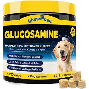 Glucosamine for Dogs - Joint Supplement for Dogs - Chondroitin, MSM, Omega-3, Hemp, Dog Joint Pain Relief, Support Mobility, Discomfort, Hip and Joint Supplement Dogs for All Breed, 120 Crunchy Bites