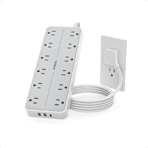 Surge Protector Power Strip, TESSAN Extension Cord with Multiple Outlets, 12 AC Outlets, 3 USB Ports(1 USB C), Flat Wall Plug, 5 Ft, 1700 Joules Protection for Home Office Dorm Room Essentials