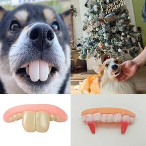 2 PCS Funny Dog Teeth, Vampire Teeth and Rabbit Teeth, Halloween Christmas Dog Silicone Fake Teeth Braces Toy, Dog Festival Costume for Medium and Large Dog