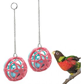 Bird Toys Colorful Parrot Ball Toys 2 Pack Parrot Chew Toys Bird Cage Hanging with Sounds Forager Ball Toy (Two-Tone)