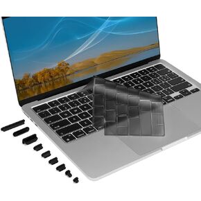 MOSISO Ultra Thin Keyboard Cover Skin with Dust Plugs Compatible with MacBook Air 15 M3 M2 A3114 A2941 / Air 13.6 A3113 A2681 / Pro 14/16 M4 M3 M2 M1, Clear