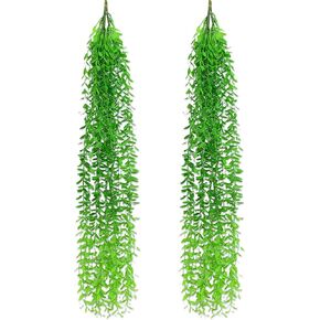 5pcs Artificial Hanging Plants, Fake Hanging Plants, Artificial Willow Leaf and Vine Greenery for Wall House Room Indoor Outdoor Decor, Red Tail, 3.3ft (No Basket)