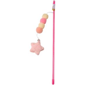 Cat Toy Wand, Pink Cat Stick Toy Elastic Rope Plush Ball Star Pendant, Bite-Resistant Comfortable Grip Relieve Boredom, Handmade Kitten Teaser Wand Cat Mice and Animals Toys
