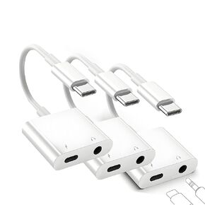 3-Pack USB C to 3.5mm Headphone and Charger Adapter, 2-in-1 Type C to Aux Jack Dongle Cable Cord with PD Fast Charging for iPhone 16 Pro/15 Pro Max, iPad Pro, Galaxy S24/S23/S22/S21/S20,Pixel,MacBook