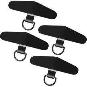 Metal Phone Tether Tab, 4PCS Ultra Slim Stainless Steel Phone Tether Tab & Lanyard Patch Replacement Without Adhesive for Most Cell Phones Full Coverage Cases (Black)