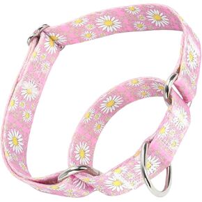 Martingale Collar for Dogs, Adjustable Soft Nylon Dog Collars with Design Cute Daisy Design Patterns for Small Medium Large Dog (Pink, Large)