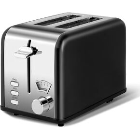 Simple Deluxe Stainless Steel Toaster 2 Slice with Extra Wide Slot & Removable Crumb Tray, 5 Shade Options and Bagel/Defrost/Cancel Functions, for Various Bread & Waffle, Retro Black