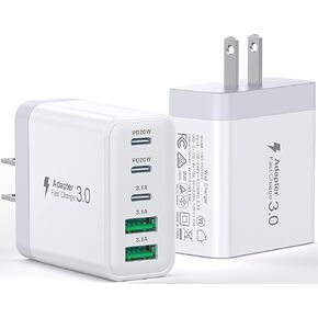[2-Pack] USB C Wall Charger, 50W Fast USB C Charger Block, 5-Port PD Power Adapter + QC Wall Plug Multiport Type C Charging Block Cube Compatible with iPhone 16 15 14 13 12 11 Pro Max XR XS, Tablets