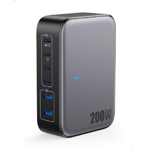 USB C Charger 200W USB C Charger Block,6 Ports GaN IV Foldable Wall Charger,QC4.0 Fast Charging Station Hub,PD 65W Laptop Charger Adapter for MacBook Pro/Air,Dell,iPhone 16/15,iPad,Galaxy,Steam Deck