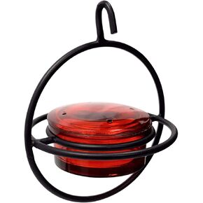 Monarch Abode 18548 Handcrafted Circular Hanging Hummingbird Feeder with Red Glass Bowl & Perch - Outdoor Decor for Garden - Hummingbird Feeders for Outdoors - Glass Bowl Hummingbird Feeder