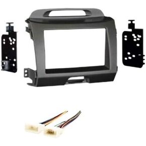 Car Stereo Dash Mount Kit and Wire Harness Combo to Install a Double Din Size Aftermarket Radio Made for 2011-2016 Kia Sportage - Gray Color Kit- No Factory Premium System