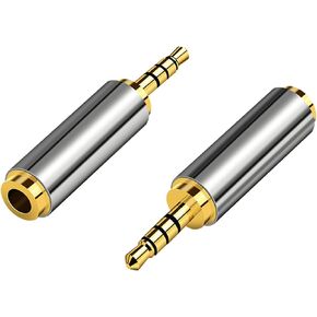 2.5mm Male to 3.5mm Female Headphone Adapter (Converts your 3.5mm earphone jack into 2.5mm earphone jack) 4 Pole 2.5mm to 3.5mm Plug Jack Audio Adapter 24K Gold Plated -Stereo or Mono-2 Packs