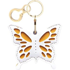 Leather Keychain Case Holder Compatible with AirTag, Anti-Scratch Apple Air Tag Cover with Keychain Ring,Cute Protective Finder GPS Tracker Case for Wallet,Keys,Bag,Pets(White Butterfly)