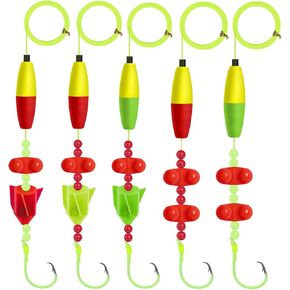 Catfish Rig Fishing Hooks, 5pcs Chunky Rigs for Catfishing with Circle Hooks Rattles Float Beads Size 6/0 8/0 10/0
