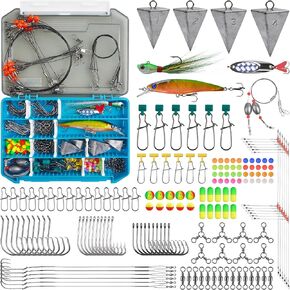 Surf Fishing Tackle Kit,161pcs Saltwater Fishing Gear Fishing Bait Rigs Fish Finder Rigs Pompano Rig Pyramid Sinker Weight Ocean Saltwater Fishing Lures Hooks Swivels Various Fishing Accessories