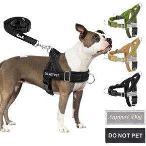 SlowTon No Pull Dog Harness - Heavy Duty Dog Harness and Leash Set for Medium Large Dogs, Reflective Tactical Dog Harness with Soft Padded and Front Clip for Easy Walk and Training(Green XL)