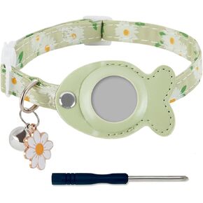 Cat Collar for Airtag, Breakaway Cat GPS Tracker Collar Kitten Collar with Airtag Holder and Bells for Girl Boy Cats Cute Personalized Cat Collar with Fish Adjustable Length (Pink)