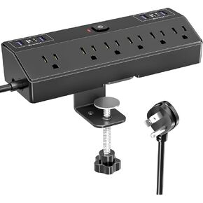 Desk Clamp Power Strip Tall, Desktop Mount Surge Protector,40W Fast Charging Station,2 PD 20W USB C Ports,5 Outlets,10FT Flat Plug for Home,Office,Fit 2.48" Tabletop Edge