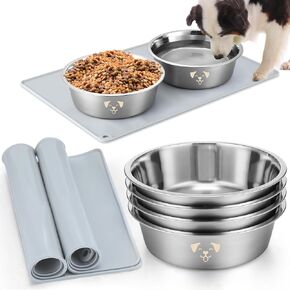 4 Pack 2 Cups/ 16 oz Stainless Steel Pet Dog Bowl with 2 Non Slip Silicone Mat Food and Water Metal Feeder Bowls for Small Medium Large Dogs Cats Puppies