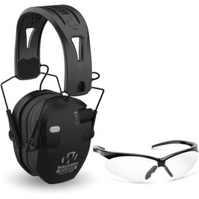 Walker's Razor Slim Quad Electronic Earmuffs Bundle Crosshair Sport Shooting Glasses