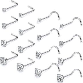 Uqnwbdq 18G 20G Nose Rings Studs 316L Surgical Steel Nose Rings Hoop Diamond Heart Hypoallergenic Nose Piercing Jewelry for Women Men Silver Rose Gold Black Rainbow