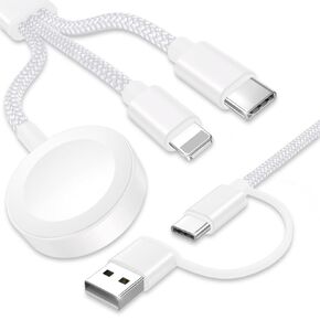 Upgraded 3 in 2 USB C Cable for Apple Watch Charger (4FT/1.2M) Travel USBC Multi Fast Charging Cord Compatible with iWatch Ultra 2/SE 2/10/9/8/7/6/5/4/3/2/1, iPhone 16/15 Pro Max Plus, iPad, AirPods