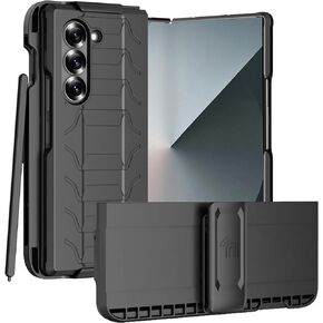 Case and Belt Clip Combo for Samsung Galaxy Z Fold 6, Nakedcellphone Cover and Hip Holster Holder [Rotate, Stand, S-Pen Slot] for Z Fold6 Phone (SM-F956U, 2024) - Matte Black