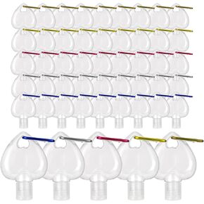 50 PCS Heart Shaped Plastic Clear Travel Bottles with Keychain, Hand Sanitizer Holder, Leakproof Refillable Empty Bottles Portable Squeeze Containers with Flip Cap for Liquid Toiletries(50ml/1.7oz)