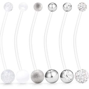 Hoeudjo CZ Pregnancy Belly Button Rings 14G Clear Flexible Adjustalbe Sport Long Pregnant Navel Rings Retainer 1 1/2Inch Bar 6-12 Pieces
