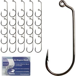 25 Pack Fishing Hooks, High Carbon Steel Fish Hook for Saltwater Freshwater, 60 Degree Fish Hook, EWG Worm Hook, Circle Hook, Octopus Hook, Round Bend Worm Hook for Bass Trout Walleye Catfish