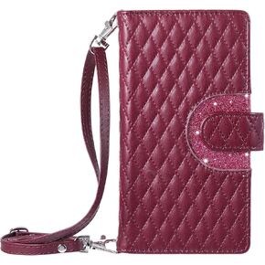 Crossbody Wallet Case Compatible with Google Pixel 9 Pro XL 9 Card Holders Zipper Case Glitter Wallet Purse Handbag with Wristlet PU Leather Magnetic Kickstand Folio Flip Case - Pink