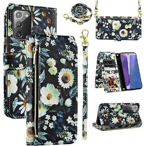 Wallet Case for Samsung Galaxy Note 20 5G With Detachable Wrist Strap Shoulder Strap, 9+ Card Slots Zipper PU Leather Stand Cell Phone Cover for Note20 Notes 20s Twenty Not S20 Women Men Brown