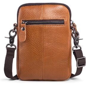 katloo Genuine Leather Crossbody Purse Cell Phone Wallet Shoulder Bag for Men and Women, Phone Pouch Fits for iPhone 16 Pro Max 15 Pro Max 14 Pro Max Samsung Galaxy S24 Ultra S23 Ultra (Brown)
