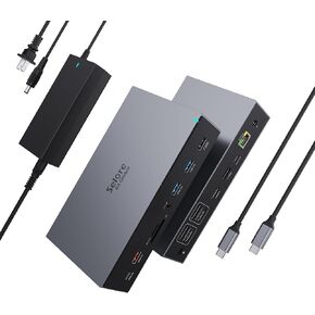 Selore&S-Global Displaylink Docking Station 3 Monitors for MacBook M1/M2/M3/Windows, Dual Triple Display Link USB C Dock with 3 HDMI, 2 DP, DC Power, USB A&C, Ethernet，DC Power for Dell/HP/Lenovo