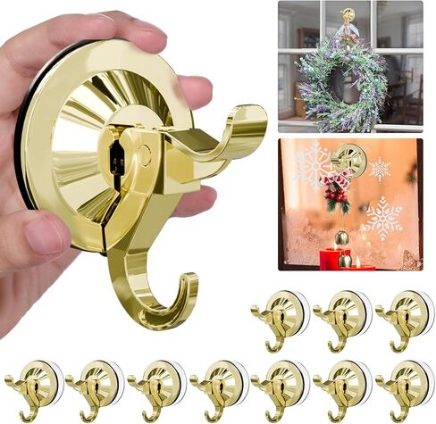 Antimbee Suction Cup Hooks, 5 Pack Suction Cup Hanger, Removable Large Suction Cup with Ultra-Thin Adhesive Disc for Smooth/Uneven Surfaces, Max Hanging up to 11 lbs (Gold) in Saudi Arabia