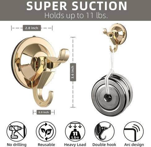 Antimbee Suction Cup Hooks, 5 Pack Suction Cup Hanger, Removable Large Suction Cup with Ultra-Thin Adhesive Disc for Smooth/Uneven Surfaces, Max Hanging up to 11 lbs (Gold) in Saudi Arabia