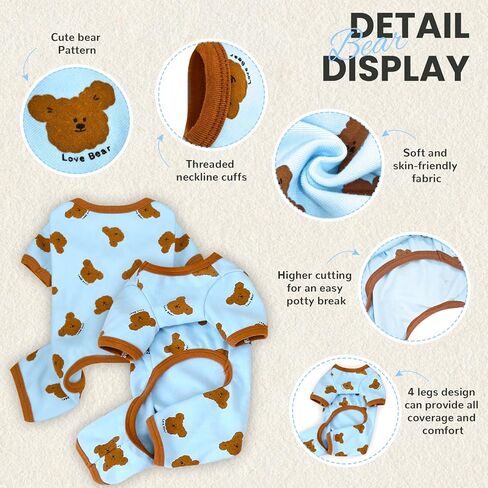 بيجامة للكلاب مقاس صغير، ملابس نيسيي ناعمة قابلة للتمدد، بيجامات للكلاب الصغيرة والقطط، زي فتاة للحيوانات الأليفة، دب لطيف مطبوع عليه ملابس Pjs، ملابس كلب البلدغ الفرنسي تشيهواهوا in Kuwait