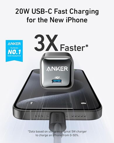 شاحن Anker USB C بقدرة 20 وات، شاحن 511 (نانو برو)، شاحن سريع مدمج PIQ 3.0 لهواتف iPhone 16/16 Plus/16 Pro/16 Pro Max، سلسلة 15/14/13، Galaxy، Pixel 4/3، iPad (2) حزمة و2 كابل) in Kuwait