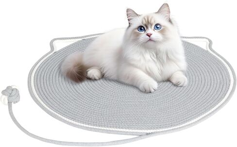 وسادة خدش للقطط، مقاس 23.6 بوصة × 23.6 بوصة، لوحة حصيرة خدش للقطط مصنوعة من حبل قطني مع خطاف تعليق على شكل أذن وكرة لعب، واقي أثاث خدش القطط للحوائط والأريكة والسجاد والأريكة، رمادي in Kuwait