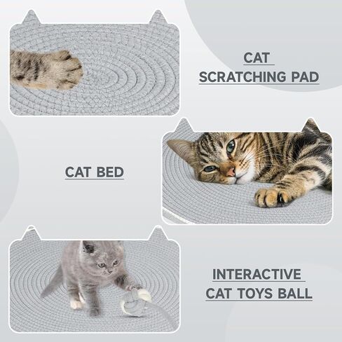 وسادة خدش للقطط، مقاس 23.6 بوصة × 23.6 بوصة، لوحة حصيرة خدش للقطط مصنوعة من حبل قطني مع خطاف تعليق على شكل أذن وكرة لعب، واقي أثاث خدش القطط للحوائط والأريكة والسجاد والأريكة، رمادي in Kuwait