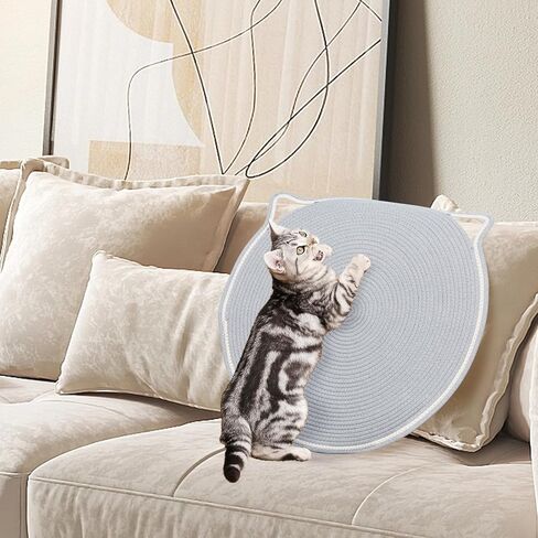 وسادة خدش للقطط، مقاس 23.6 بوصة × 23.6 بوصة، لوحة حصيرة خدش للقطط مصنوعة من حبل قطني مع خطاف تعليق على شكل أذن وكرة لعب، واقي أثاث خدش القطط للحوائط والأريكة والسجاد والأريكة، رمادي in Kuwait