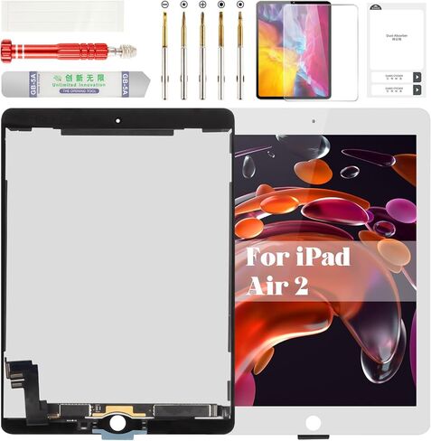 استبدال شاشة iPad Air 2 لجهاز iPad Air 2 الجيل الثاني محول رقمي LCD يعمل باللمس لجهاز iPad Air 2 A1566 مجموعة إصلاح شاشة العرض A1567 أبيض in Kuwait