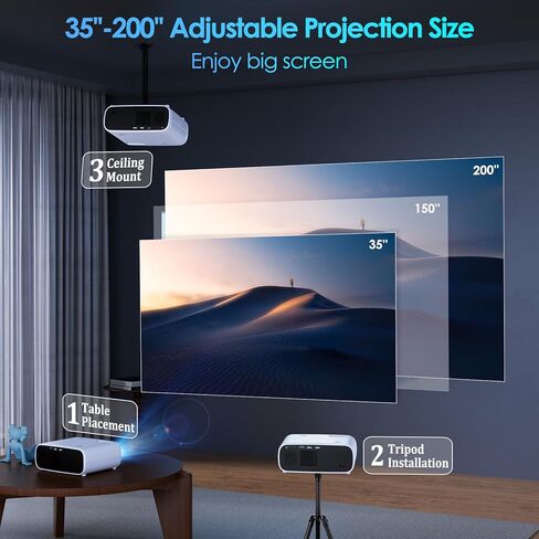 جهاز عرض مزود بواي فاي وبلوتوث، جهاز عرض أصلي 1080 بكسل، جهاز عرض خارجي محمول بقوة 18000 لومن، جهاز عرض صغير للأفلام متوافق مع iOS/Android/الكمبيوتر المحمول/HDMI/PC/ TV Stick/USB (أبيض فاتح) in Kuwait