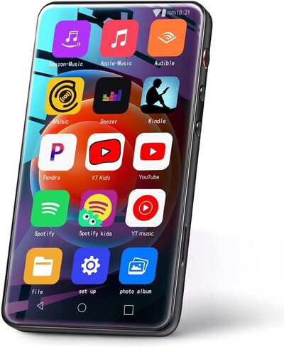 مشغل MP3 MYMAHDI مع بلوتوث وواي فاي بسعة تصل إلى 1 تيرابايت، شاشة لمس مشغل موسيقى 4 بوصات مع سبيركر، MP4 مع يوتيوب، موسيقى YT، سبوتيفي، باندورا، YT Kids، مشغل MP3 يعمل بنظام أندرويد مع صوت مسموع، أسود in Kuwait