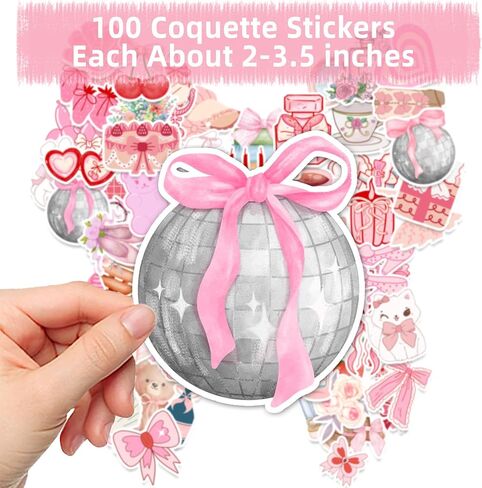 100pcs Coquette Stickers, 100 Styles Pink Asthetic Coquette Stickers for Water Bottle Kindle Laptop Phone Decor in Saudi Arabia