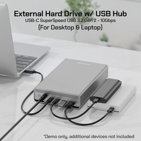 Avolusion PRO-G1 Series 10TB USB 3.2 Gen 2 (10Gbps) USB-C External Hard Drive w/USB HUB for Windows or MacOS Desktop PC/Laptop (Silver) (Renewed) in Saudi Arabia