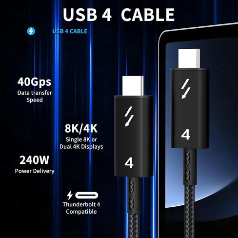 كابل USB 4 8K بطول 0.5 متر/1.64 قدم 40 جيجابت في الثانية، شحن 240 وات، كابل USB4/كابل عرض USB C PD 3.1، متوافق مع Thunderbolt 4، iPhone 15 Pro Max، MacBook، XPS، Surface Pro (0.5M/1.65FT) in Kuwait