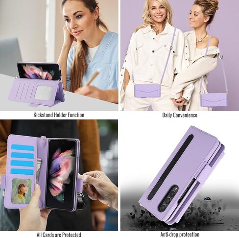 حافظة هاتف Asuwish لهاتف Samsung Galaxy Z Fold 4 5G 2022 مع غطاء خلوي بمحفظة RFID وحامل بطاقة الائتمان وفتحة كتف وحزام كروس وحامل من مادة TPU ZFold4 Z4 Fold4 4Z ZFold45G للنساء والرجال والفتيات باللون الأسود in Saudi Arabia